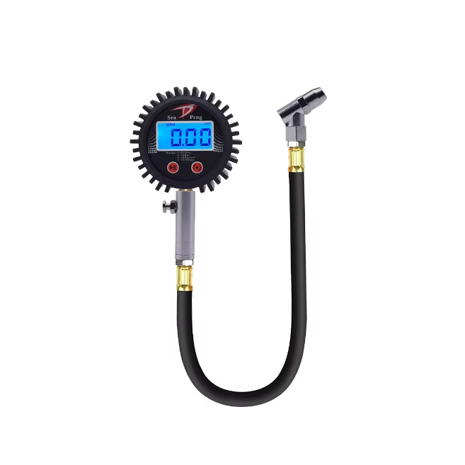 SEAPENG DP-T03 Handheld Metal Tire Inflator Gauge with Tire Pressure Monitor-Durable Build and Accurate Pressure Control