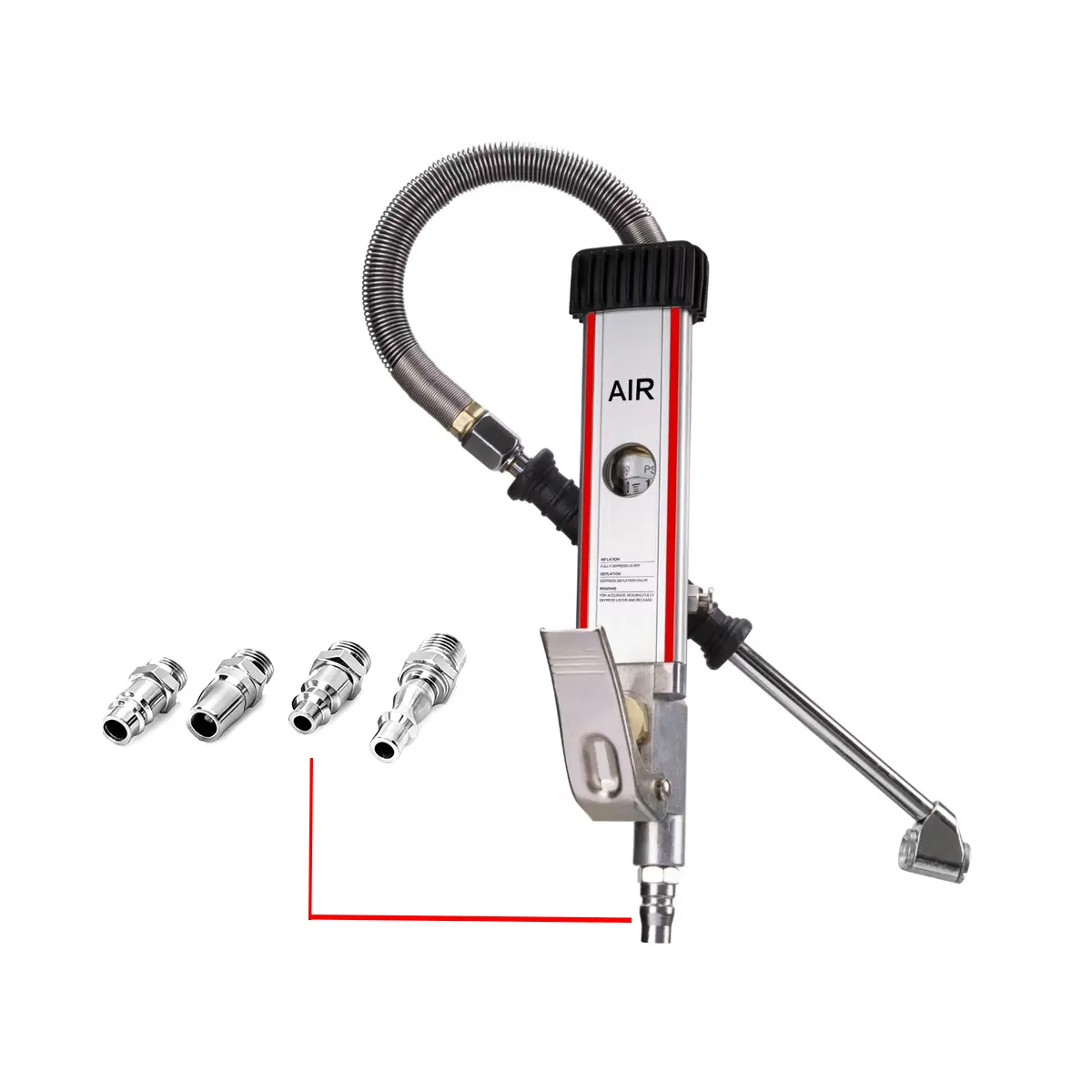 SEAPENG DP-704 Portable Metal Silver Scale Dial Tire Inflator Pressure Gauge 200psi Max Pressure Pistol Grip Inflate/Deflate Gun