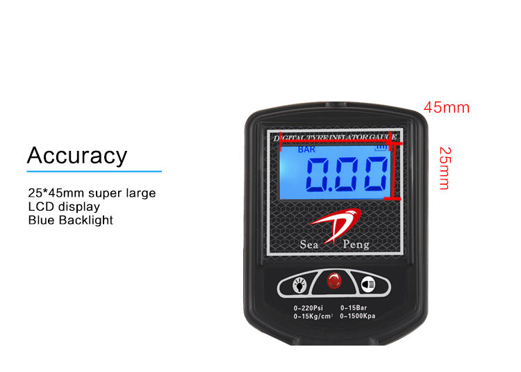 SEAPENG DP-002 Digital Tire Pressure Gauge Deflator Gun 250 PSI Backlit LCD Display ABS Material Automatic Shut Portable Tire Inflator