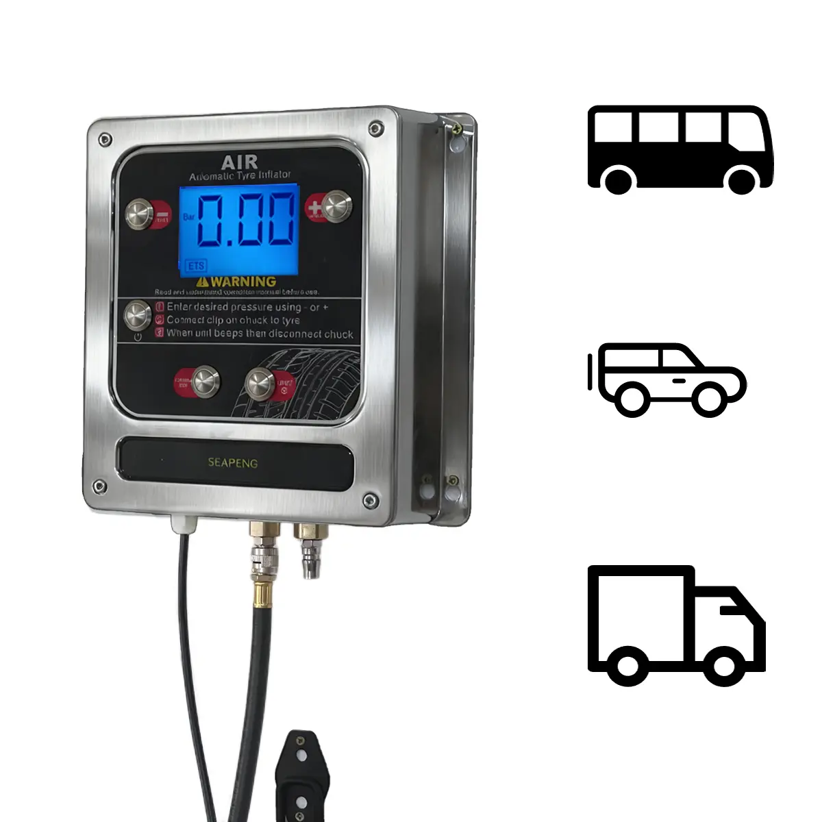 Wall mounted aluminum tire inflator, capable of simultaneously inflating 4 tires